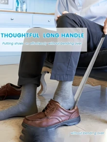 LAIMEI 符合人体工学的长柄不锈钢鞋拔，方便穿脱鞋子，无需弯腰，经久耐用，适合老年人和残疾人使用，也可作为家居装饰品、情人节礼物或浴室配件。 - 均碼 - 查看 6