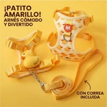Conjunto de arnés y correa para perros con estampado de patos de dibujos animados, collar y correa ajustables para cachorros, arnés para gatos. - Amarillo - Ver 4