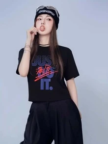 Nike Dri-FIT卡通字母圖案印花幽默運動休閒圓領短袖落肩袖T卹 - 黑色 - 查看 7