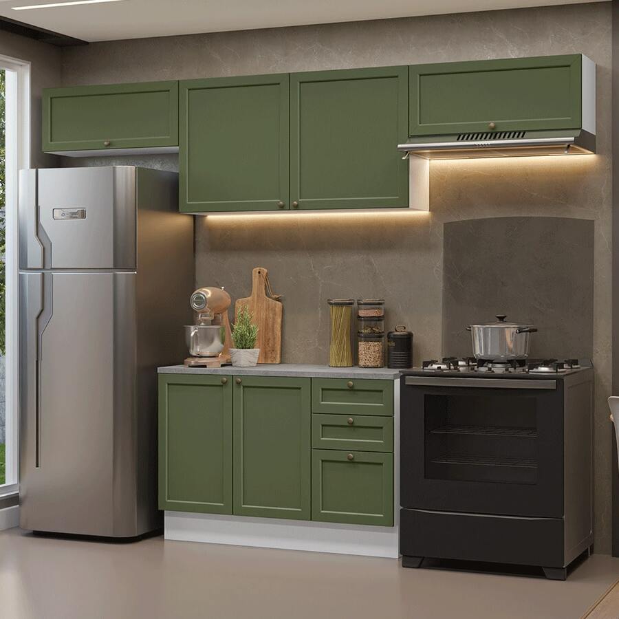 Cocina Integral Completa Modular Madesa Vik 280cm BV 01 - Blanco y Verde - Ver 1