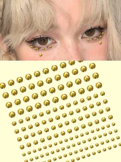 144pcs Gold Glitter Rhinestone Face Gems, Y2K Cute & Spicy Vibe Sparkling Crystals, Suitable For Music Festival Stage Makeup, Face & Nail Decoration
