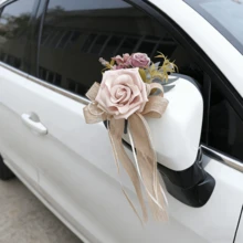 2 piezas Decoración para espejo retrovisor de coche de boda, decoración para manijas de puerta y carrocería del coche, simulación de moño multicolor para respaldo de silla de boda, apto para varios modelos de automóviles, satisface las necesidades de decoración de boda - Multicolor - Ver 5