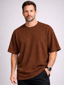Set Of 2 RelaxMax Men's Casual Oversized Textured Knit Shirts - Brown and Caramel - View 5