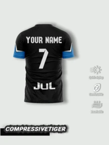1件客製化黑色T恤－獨特「JUL」手勢設計，可客製姓名與號碼，足球/球迷，客製運動服，情人節禮物，夏季，透氣健身，生日禮物 - 藍色 - 查看 2
