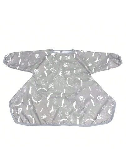 1pc Baby Waterproof Long Sleeve Bib, Toddler Cartoon Feeding Smock, Children's Art Painting Protective Clothing