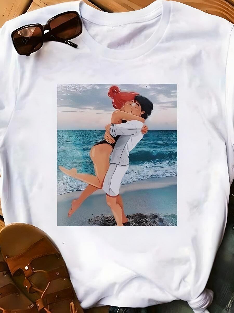 Men T-Shirt Princess Mermaid Ariels Printed T Shirt Men Summer Casual Harajuku Tshirt Funny Short Sleeve Body Top Tee - 白色 - 查看 1