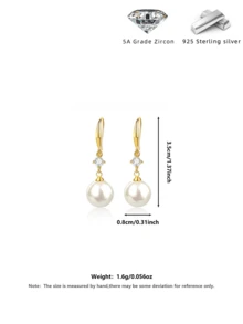 925 Silver White Pearl Zirconia Earrings Gold Silver Retro Valentine Party Gift Box - Gold - View 9