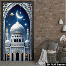 Elegant Eid Al-Fitr Celebration Banner 35x70 Inches Of Polyester Fiber, Featuring A Grand Design Of Crescent Moon And Stars, Perfectly Suitable For Ramadan Decorations, Home And Garden Parties - Multicolor 1 - View 4