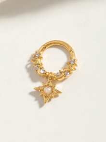 1pc Elegant & Fashionable Rhinestone Star Nose Ring - Gold - View 2