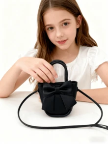 Kids New Bow Handbag Fashionable Coin Purse PU Leather Bag Gift Holiday Princess Girls Crossbody Bag, White, Black, Purple, Black, Yellow, Red, Gold, Silver Mini Bag - Multicolor - View 7