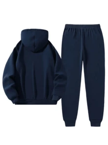 Men's Polyester 2 Piece Hoodie And Jogger Set Navy Blue Minimalist Future Graphic Print Urban Streetwear Soft Breathable Athletic Loungewear Relaxed Fit With Kangaroo Pocket For Gym Running Casual Daily Wear And Outdoor Hangouts Modern City Style Outfit Comfortable All Season Activewear - Màu xanh lam - Xem 2