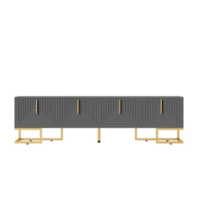 TV Cabinet, Low Cabinet With Structured Doors, With Gold Handle And Gold Base, Grey, White. - Grey - View 6