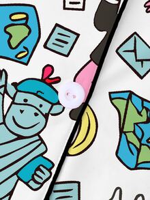 Women's Fall Winter Pajama Set, Fun Monkey Print, Button Front Long Sleeve Top, Elastic Waist Pants, Soft Stretch Fabric - trắng - Xem 4