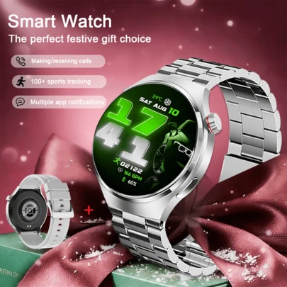 1.43英寸AMOLED显示屏智能手表，具备睡眠监测、心率监测、计步器功能，兼容安卓和iOS系统，支持通话功能