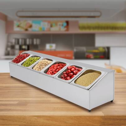 SENDERPICK 6 Compartment Stainless Steel Condiment Dispenser Bar Pub Condiment Holder W/Lid