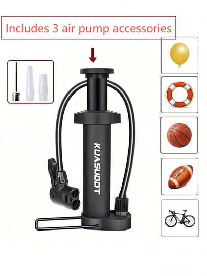 1个便携式手动气泵，手持式自行车轮胎充气泵，重型自行车和摩托车轮胎充气泵，小巧方便，适用于户外自行车、球类充气，也适用于滑板车、篮球、足球和气球，无需电源（旅行理想之选）