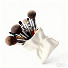 1pc White Asymmetrical Shaped Ceramic Makeup Brush Holder, Versatile Style With Embossed Details, Desktop Organizer For Home Use - A - View 4