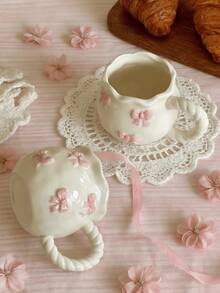 1 件不对称粉色蝴蝶结马克杯，手工制作的 Ins 风格 3D 蝴蝶结牛奶杯、咖啡杯，适用于餐厅、客厅、咖啡厅、礼物 - 小粉蝴蝶結杯 - 查看 5