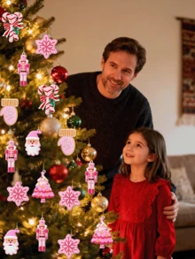 16/20件粉色姜饼人和圣诞树装饰品，圣诞装饰品，圣诞树装饰套装，适用于圣诞树装饰、圣诞派对、家居装饰、婚礼、商店橱窗、室内外装饰 - 彩色 - 查看 7