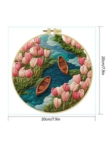 Bộ kit thêu, kích thước 15 * 15cm/5.9 * 5.9in-20 * 20cm/7.9 * 7.9in, chủ đề hoa tulip bên bờ sông. Bao gồm khung thêu và bộ dụng cụ tự thêu, phù hợp cho cả người lớn và người mới bắt đầu. Bao gồm hướng dẫn sử dụng, vải in sẵn, khung thêu, kim và chỉ, v.v. Có thể dùng làm vật trang trí nhà cửa hoặc quà tặng cho gia đình và bạn bè. - CXP1788-20X20 - Xem 4
