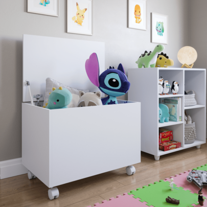 Baú Kids Para Brinquedos Caixa Organizadora com Rodízios Lançamento Branco Infantil