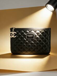 CHANEL Black Quilted Makeup Bag, Luxury Style With Metal Decor And Zipper Design - Black - View 1
