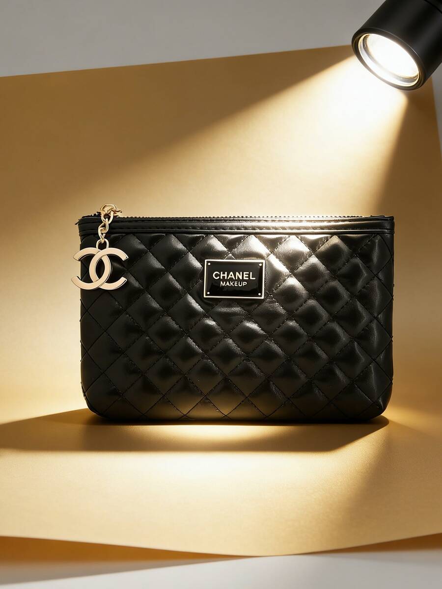 CHANEL Black Quilted Makeup Bag, Luxury Style With Metal Decor And Zipper Design - Black - View 1