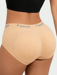 1Pc Fake Butt Shaping Pants For Women,Triangle Lifting Shapewear Panty With Removable Sponge Pad,Solid Enhancer Control Panties - 杏色 - 查看 3