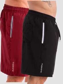 Type One Kit Of 2 Men's Athletic Tactel Shorts, Tactel Bermuda With Elastane, For Summer Running - Black/Wine - View 1