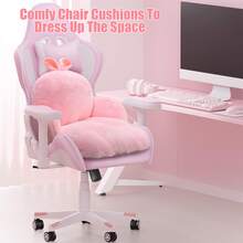 Cute Chair Cushion, Gaming Chair Cushion With Backrest Non-Slip, Comfy Seat Cushion For Office Desk, Kawaii Chair Cushions For Gamer, Soft Chair Cushion For Room Bedroom Decor(Black Kitty) - Thỏ Hồng - Xem 2