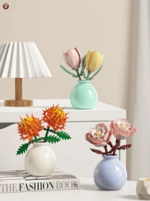 1pc/846pcs Artificial Everlasting Flowers Succulent Plants Handmade Flower Bouquets DIY Lily/Chrysanthemum/Rose/Hibiscus/Peony/Sunflower/Tulip/Gardenia 3D Puzzle Assembly Building Blocks Model Home Decor Desktop Ornaments, Mother's Day/Birthday Gift - Multicolor - View 5