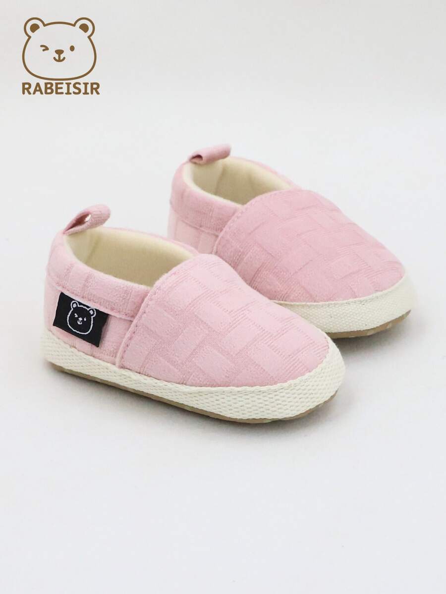 RABEISIR 婴儿学步鞋，粉色几何图案布面，套脚式，柔软舒适，春秋季 - 粉色 - 查看 1