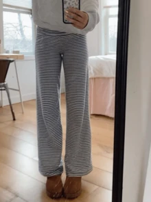 Lounge Wide Leg Sweatpants For Women Fold Over Low Waist Yoga Sweatpants Back To School Clothes Flare Leggings Bell Bottoms Y2K Foldover Pants - 藍白色 - 查看 3