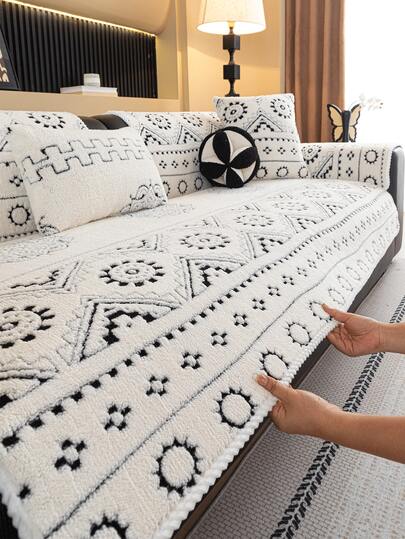 1 chiếc đệm sofa bằng cotton dày mềm mại kiểu Bohemian, thân thiện với thú cưng, chống trầy xước, mềm mại và thoáng khí, có thể giặt máy, không rụng lông, phù hợp cho phòng khách, phòng ngủ, trang trí nhà cửa.