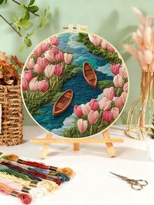 Bộ kit thêu, kích thước 15 * 15cm/5.9 * 5.9in-20 * 20cm/7.9 * 7.9in, chủ đề hoa tulip bên bờ sông. Bao gồm khung thêu và bộ dụng cụ tự thêu, phù hợp cho cả người lớn và người mới bắt đầu. Bao gồm hướng dẫn sử dụng, vải in sẵn, khung thêu, kim và chỉ, v.v. Có thể dùng làm vật trang trí nhà cửa hoặc quà tặng cho gia đình và bạn bè. - CXP1788-20X20 - Xem 5