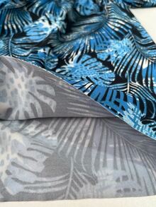 Teen Tropical Beach Set With UV50 Protection: Cropped Top + Printed Shorts 79-C1 - Blue Background Black - View 6