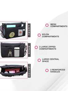 1PC Wallet Organizer/Handbag Insert-13 Pockets, Waterproof Nylon Material, Cosmetic Travel Organizer, Simple Foldable, Multi-Functional Organizer, Gift Bag, School Supplies, Teacher Gift, Back To School Teacher Accessory. - Multicolor - View 8