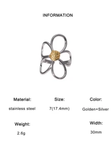 1枚时尚简约优雅镀层不锈钢花朵造型开口戒指，适合女性日常、派对和约会佩戴。 - 彩色 - 查看 8