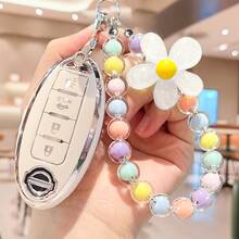 Funda para llavero con 4 botones y llavero con cuentas, soporte para llaves de TPU suave, funda protectora para llavero compatible con Nissan Altima Sentra Maxima Rogue Armada Pathfinder Infiniti Smart Remote - Unitalla - Ver 3