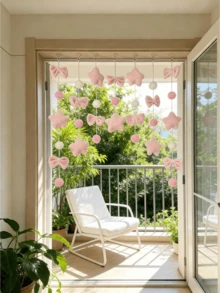 7粒涤纶纤维心形挂饰，波西米亚风爱情主题窗帘装饰，情人节婚礼装饰，高端女士墙面挂帘装饰，粉色星球门帘装饰，可爱女孩房布置，卧室门挂装饰，无需打孔。适用于情人节、婚礼和家居装饰。 - 愛心門簾 - 查看 8