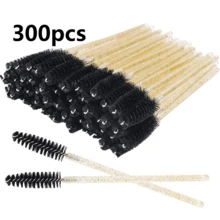 300pcs/100pcs Set Glitter Mascara Wands Disposable Eyelash Curler Brush Makeup Applicator Eyelash Extension Tools Kit, Crystal Gold Handle Black Brush Head - Multicolor - View 12