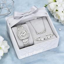 Mama Love Silver-Tone Women's Watch Jewelry Set - Watch + Letter Necklace + LOVE Bracelet, Gentle Elegant Daily Matching, Ideal Mother's Day, Valentine's Day, New Year Gift - Silver - View 13