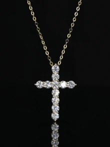 XUJIA 1PC Cross Pendant Necklace For Women Men 925 Sterling Silver Moissanite Necklace Fashion Pendant Necklace 3.5mm*6pcs Round Moissanite Cross Necklace Anniversary Party Birthday Jewelry Gifts - PMO-283 - View 5