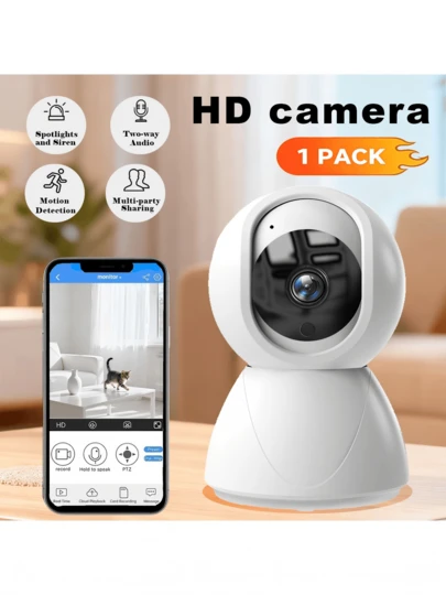 Caméra de surveillance sans fil HD 1080P, caméra de surveillance WiFi HD 2,4 G, CCTV, vision nocturne couleur, audio bidirectionnel, contrôle par application, alimentation USB, stockage sur carte SD et dans le cloud (achat requis), matériau ABS, caméra panoramique et inclinable, caméra de surveillance intelligente.
