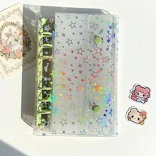 A6尺寸透明星星造型活頁夾，雙扣設計，透明軟封面，大容量筆記本套組，便攜貼紙本，K-POP相簿，集郵冊，貼紙收納本，日記本，貼紙收納簿，計畫本，剪貼簿，文具 - A6 - 查看 19