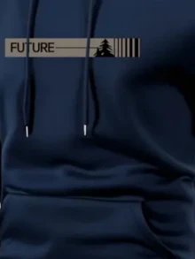 Men's Polyester 2 Piece Hoodie And Jogger Set Navy Blue Minimalist Future Graphic Print Urban Streetwear Soft Breathable Athletic Loungewear Relaxed Fit With Kangaroo Pocket For Gym Running Casual Daily Wear And Outdoor Hangouts Modern City Style Outfit Comfortable All Season Activewear - Màu xanh lam - Xem 5