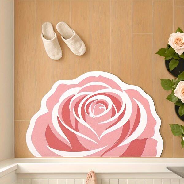 1pc Asymmetrical Rose Bathroom Mat, Bathroom Rug, Door Mat, Small Rug, Carpet, Floor Mat, Home Decor, Area Rug, Outdoor Mat, Home Decoration, Area Carpet, Bedroom Carpet, Washable Rug