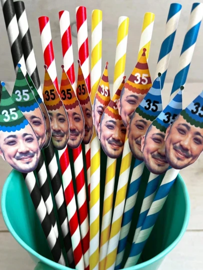 Custom Face Photo Straws - Personalized Birthday Straws, Party Decorations, Custom Face Paper Straws, Personalized Birthday Photo Straws, Bachelor/Bachelorette Party Straws, Fun Photo Decorations, Bachelor/Bachelorette Party Gifts, Personalized Gifts