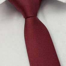 Men's Slim Tie With Striped Detail, Multi-Purpose Style, For Weddings, Groomsmen, And Social Events. - 紅木色 - 查看 2