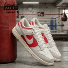 Nike Dunk Low Light Iron Ore Gym Red HJ9093-030 Mens Sizing New Fashion Sneakers - Red and White - View 1